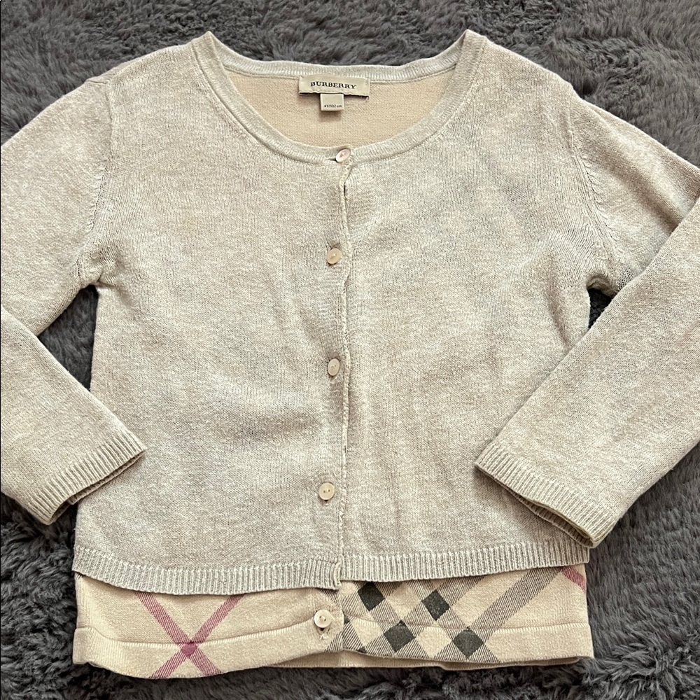 Burberry Light Gray Cardigan with Check Accents